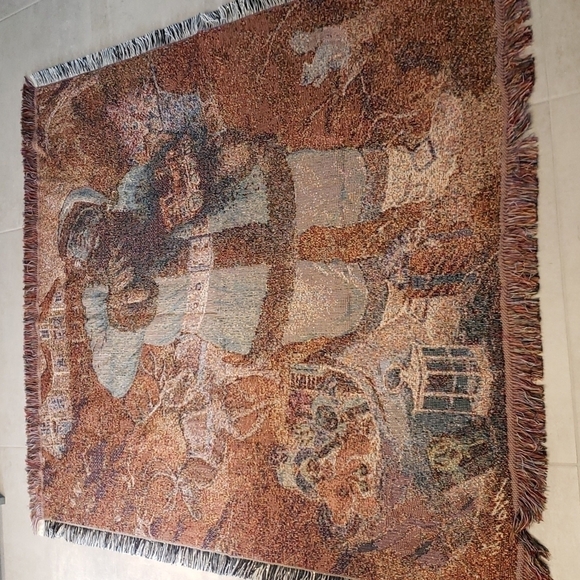 Avon 2004 Throw Blanket Christmas Tapestry Santa Clause Gold Treading - Picture 7 of 12